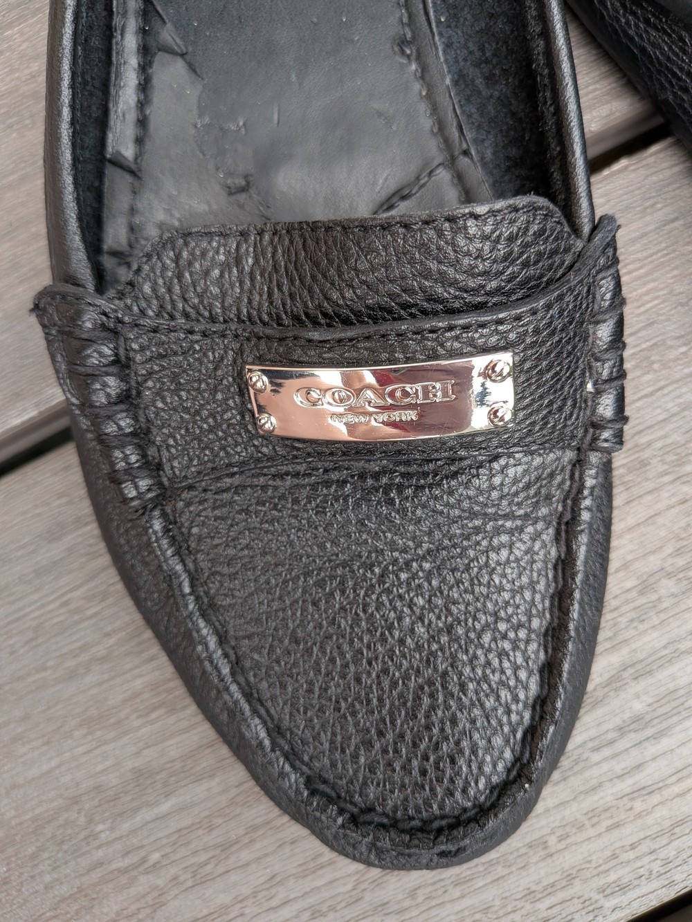 Coach Black Pebbled Leather Slip-On Loafers with Logo Plaque - Picture 9 of 11